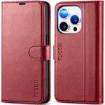 TUCCH Case Wallet for iPhone 15 Pro, RFID Blocking PU Leather Kickstand Folio Cover with 4 Card Slots [TPU Protective Interior Shell], Magnetic Flip Case Compatible with iPhone 15 Pro 6.1", Dark Red