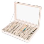 Frebeauty Ring Organizer Tray 100 Slots Ring Holder with Clear Lid Velvet Ring Storage Box Ring Tray for Jewelry Store Ring Display Case for Jewelry Show Ring Box for Women Girls(Beige)