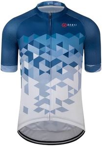 GCRFL Men's Cycling Jersey Short Sleeve Biking Shirt with 4 Rear Pockets Breathable Quick Dry Bicycle Jersey (Blue White, Large)