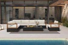 PURPLE LEAF Patio Conversation Sets 9 Pieces, Premium Leather Outdoor Couch Sectional Sofa, L-Shaped Patio Outdoor Furniture Set with Olefin Cushions, Patio Couch for Porch, Balcony, Garden, Black