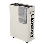 IHOMAGIC Foldable Laundry Basket On Wheels Slim-line Laundry Bin with Handle Collapsible Waterproof Laundry Hamper Rolling Dirty Clothes Storage Hamper, L39 xW18.5 xH58cm (Slim, Beige)