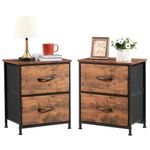 Somdot Nightstands Set of 2 with 2 Drawers, Bedside Table Small Dresser with Removable Fabric Bins for Bedroom Nursery Closet Living Room - Sturdy Steel Frame, Wood Top - Wood Grain Print