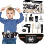 deAO Kids Hairdressing Set for Boys, Pretend Play Hair Styling Toys for Kids with Hair Dryer, Fake Razor, Barber Scissors and Stylist Accessories, Barber Hair Salon Playset for 3+ Years Old Boys Girls