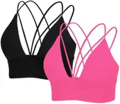 MotoRun Strappy Sports Bra Sexy Bralettes for Women Criss Cross Bras Rave Top Black Hot Pink 2 Pack L