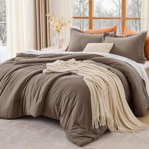 MUXHOMO Oversized King Comforter Sets, All Season Ultra Soft Down Alternative Bedding - 3 Piece Lightweight Bed Set Includes 1 Comforter (120"x98") and 2 Pillow Shams (20"x36"), Brown