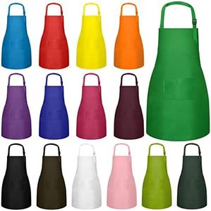 15 Pcs Kids Aprons with 2 Pockets for Boys and Girls Adjustable Kitchen Painting Aprons Bulk for Children 6-13, Multicolor
