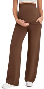 G4Free Pregnancy Pants for Women Maternity Clothes High Waist Yoga Pants with Pockets Stretchy Dress Work Trousers (Dark Coffee,XS,Petite)