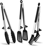 Tongs for Cooking, 12" Kitchen Tongs with Silicone Tips, Food Grade Serving Tongs Set of 3, Black