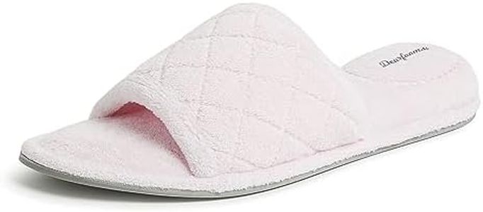 Dearfoams Women's Microfiber Terry Slide Slipper - Soft Cushioned Slipper with Skid-Resistant Rubber Sole and Memory Foam Insole