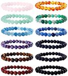 LOLIAS 12 Pcs 8mm Natural Beaded Bracelets for Women Men Natural Crystal Stone Bracelets Stretch Statement Protection Bracelet Charm Beaded Couples Bracelets Jewelry Gifts