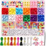 cridoz Bead Bracelet Making Kit, Bead Kits for Bracelets Making with Pony Beads, Polymer Fruit Clay Beads, Charm Beads, Letter Beads for Bracelets and Jewelry Making