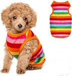 KUTKUT Drooling Rainbow Stripes Print T-Shirt for Small Dogs | Breathable Cotton Sleeveless Shirt for ShishTzu, Maltese, Yorkie, Toy Poodle etc (Size: L, Chest :45cm, Neck : 32cm, Back Length 34cm)