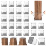 Chair Leg Floor Protectors Square 24PCS Furniture Sliders for Hardwood Floors, Silicone Chair Leg Protectors for Protecting Floors from Scratches and Noise, Clear Large(1-1/16" ~ 1-5/8" (27mm-40mm))