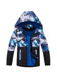 NATUST Boys Waterproof Jacket Fleece Lined Raincoat Kids Windproof Rain Coat Unisex Windbreaker Light Blue 7-8 Years