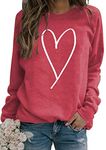 WIWIQS Women Crewneck Long Sleeve Sweatshirt Causal Crew Neck Tops Lightweight Loose Valentine's Day Pullovers BXRed L