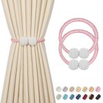 2 Pieces Magnetic Curtain Tie Backs - 19" Long Pearl Ball Curtain Magnetic TieBacks, European Drapes Clips Rope Holdbacks for Home, Office, Hotel Window Decorative, Pink