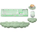 Ergonomic Keyboard Wrist Rest, PU Leather Memory Foam Cloud Wrist Rest for Computer Keyboard, Mouse Wrist Rest and Keyboard Pad for Gaming, Office, Computer, Laptop, Typing Pain Relief, Pastel Green