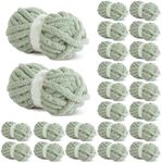 Hombys Sage Green Chunky Chenille Yarn - Bulky Fluffy Soft Plush Yarn for Crocheting, Knitting & Hand Knitting Blankets, 24 Jumbo Pack (27 yds, 8 oz Each Skein)