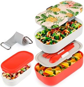 Insulated Stackable Bento Box for Adults with Reusable Chopsticks Japanese Lunch Box Microwavable & Leak Proof Lunch Containers for Men & Women Modern Cute Food Container with Compartments (Red White)