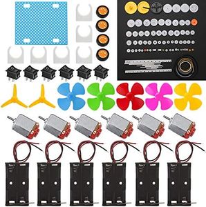 6 Set DC Motor Kit, Rectangular Electric 1.5-3V 24000RPM Mini Motor with 86 Pcs Plastic Gears, 2 x AA Battery Holder, Bracket, Rocker Switch, Shaft Propeller, Wheels for DIY Science Projects