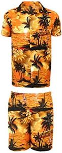 KIKLO Mens Hawaiian STAG Beach Hawaii Aloha Party Summer Holiday Fancy Shirt and Short Set, O Bp Set, m