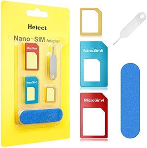 SIM Card Adapter, Helect 5-in-1 Nano & Micro SIM Card Adapter Kit Converter with Polish Chip and Eject Needle - H1050