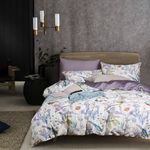 mixinni Queen Size Duvet Cover Purple Flowers Bird Bedding Sets Shabby Chic Boho Long-Staple Cotton Duvet Cover Set with Zipper Ties 1 Duvet Cover+2 Pillowcases, Ultra Soft, Breathable-Queen Size