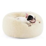 Bedsure Donut Dog Bed Medium - Anti Anxiety Puppy Bed for Small Dogs, Fluffy Calming Large Cat Bed Washable, Cream, 60x60x20cm