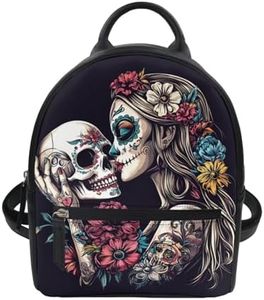 Freewander Witch Sugar Skull Backpack Purse for Women Small Goth Backpack for Teen Girls Leather Daypack Travel Rucksack with Adjustable Strap Mini Shoulder Bags for Work