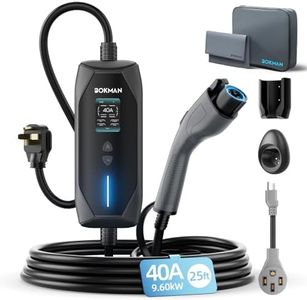 bokman Portable Level 2 & Level 1 EV Charger (240V, 40A), 25ft Cable and NEMA 14-50 Plug and NEMA 5-15 Adapter for Household Socket, Current Adjustable 6-40Amp (J1772 Connector)