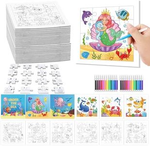 Fennoral 24 Pack Summer Crafts for Kids Bulk Color Your Own Under The Sea Jigsaw Puzzle with Base Design DIY Coloring Arts and Crafts Classroom Gifts Under the Sea Theme Party Favors,4.7inch