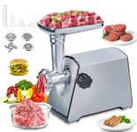 BenRich Electric Meat Mincer Grinder and Sausage Maker, 2800 Watt Powerful Copper Motor Meat Mincer Machine Stainless Steel Body - Sliver