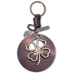 AuPra 4 Leaf Clover KeyRing Gift Women & Men Leather Lucky KeyChain Home Car Door Keys Holder Good Luck Present