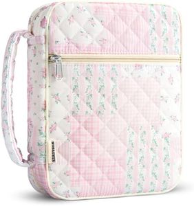 WOBAGMEN Bible Cover Case for Women,Large Bible Tote Bags Organizer Quilted Carrying Case for Girls,Bible Study Supplies Accessories Christian Gifts for Women (Pink Floral pin, M)