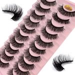 False Eyelashes Russian Strip Lashes 10 Pairs Reusable Natural Look 7D Faux Mink Lashes Fluffy Volume Wispy Fake Eyelashes Handmade Thick Soft Long Dramatic Eyelashes for Makeup (7D08)