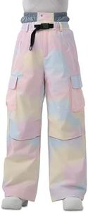 HIGH EXPERIENCE Snowboard Pants for Women Men Baggy Ski Pants Loose Warm Insulation Waterproof Windproof (Ice Cream Colors, Small)