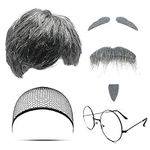 MIVAIUN 7Pcs Grandpa Costume Set Old Man Costume Accessories Grandpa Wig Set Wig Fake Beard Eyebrows Wig Cap Glasses Grandpa Dress Up Set for Halloween Christmas Cosplay Theme Party (Old Man Set)