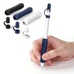 flintronic 6PCS Silicone Apple Pencil Grip and Cap Set, Compatible with 1st and 2nd Generation, Anti-lost Pencil Cap Cover Accessories for iPad Stylus Pen (3 Grip + 3 Cap White & Blue & Black)