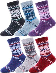EBMORE Kids Merino Wool Socks for Toddlers Boys Girls Warm Thermal Winter Thick Hiking Heavy Cozy Crew Boot Socks 6 Pairs (Snowflake Dot,4-7 Y)
