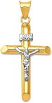 14k Yellow and White Real Gold Jesus Cross Charm Pendant, 35x15mm