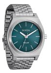 NIXON Time Teller Solar A1369 - Silver/Dusty Blue Sunray - 100m Water Resistant Men's Analog Solar Powered Fashion Watch (40.5mm Watch Face, 20mm 5 Link Stainless Steel Band), Silver / Dusty Blue