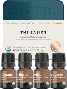 Cliganic USDA Organic Aromatherapy Essential Oils Set (Top 4), 100% Pure Natural - Peppermint, Eucalyptus, Tea Tree & Orange