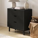 Fluted 3 Drawer Dresser - Large Nightstand with Ample Storage - Living Room and Bedroom Furniture - Modern Dresser with Drawers - Anti-Tipping Kit Included - Solid Wood Doors and Legs (Black)
