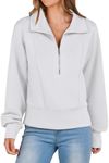 ANRABESS Women Half Zip Sweatshirts Workout Athletic Quarter Zipper Pullover Cropped Hoodies 2024 Fall Outfits Teen Girls White X-Large