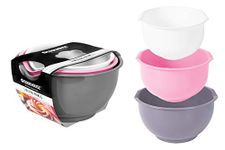 3 Piece Mixing Bowl Set Non-Slip Baking Cooking Food Preparation 3 Sizes Pack Pink Grey White