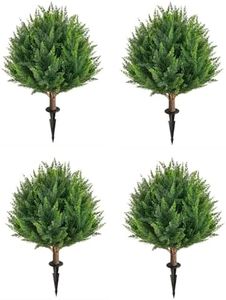 23Inch Artificial Cedar Topiary Ball Trees Set of 4 - UV Resistant Faux Shrub Bushes with Ground Spike, Indoor/Outdoor Artificial Plants for Front Porch, Garden, Patio & Planters