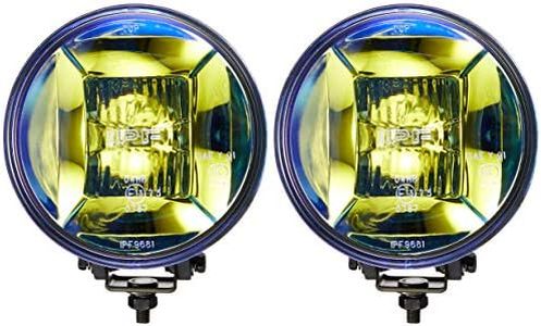 IPF Halogen H3 Fog Lamp, Round Shape, 6.5 inches (166 mm), Yellow, For 12 V, Set of 2, Hybrid Light Distribution (Driving & Spot), Gold Lens, Off-Road S-9681