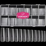 AORAEM XXL Square Clear Fake Nails, 240PCS 4.5cm Long Straight Tapered Nails Half Matte Design Extra Long Acrylic Nail Tips with Case for Home DIY Nail Salons