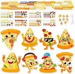 3sscha 40 Packs Pizza Craft Kit for Kids - Make Your Own Pizza Card Bulk Set DIY Self-Adhesive Sticker Cute Expression Handmade Art Project Hanging Decor Classroom Home Activity Gift Party Favor