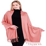 CJ Apparel Coral Pink Rose Pink Solid Colour Tassels Design Nepalese Shawl Seconds Scarf Wrap Stole Throw Head Wrap Pashmina Hand Made in Nepal NEW